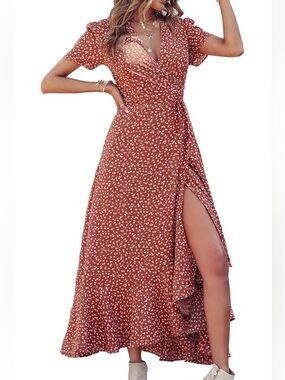 Women’s Rust Floral Wrap Maxi Dress